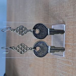 Handcrafted Antique Gold Color Key Pierced Earrings